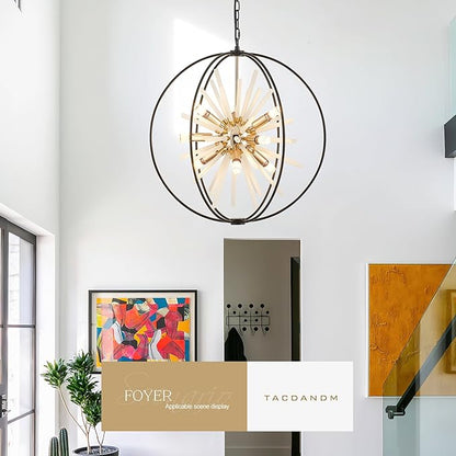 23.6" Black Gold 12-Light Globe Sputnik Chandelier Modern Adjustable Hanging Ceiling Glass Tube Pendant Light Fixture for Entryway Foyer Staircase Dining Living Room Hallway