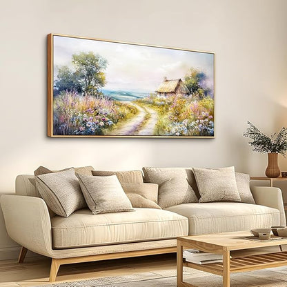 ZUITINGHUA Large Wood Framed Wall Decor For Living Room Canvas Wall Art For Office Modern Wall Decorations For Bedroom Country Road Landscape Painting Farmhouse Pictures Artwork Home Decor 24x48 In