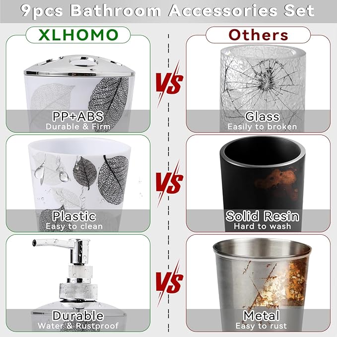 8 Piece Grey Bathroom Sets with Toothbrush Holder,Toothbrush Cup,Lotion Soap Dispenser,Soap Dish,Toilet Brush,Trash Can,Qtip Holder