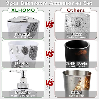 8 Piece Grey Bathroom Sets with Toothbrush Holder,Toothbrush Cup,Lotion Soap Dispenser,Soap Dish,Toilet Brush,Trash Can,Qtip Holder