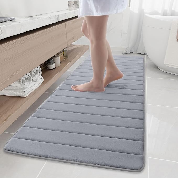 Buganda Memory Foam Bath Mat, 70" x 24", Ultra Soft and Non-Slip Bathroom Rugs, Water Absorbent and Machine Washable Bath Rug Runner for Bathroom, Shower, and Tub, Medium Grey