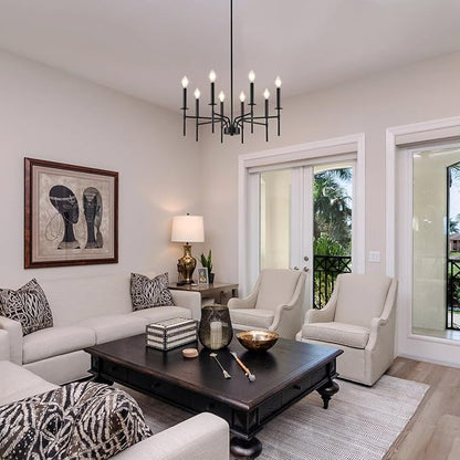 8 Light Black Chandelier Light Fixture, Modern Farmhouse Chandeliers for Dining Room Light Fixture, Metal Candle Pendant Chandelier for Foyer Entryway Stairs Living Room Bedroom Kitchen