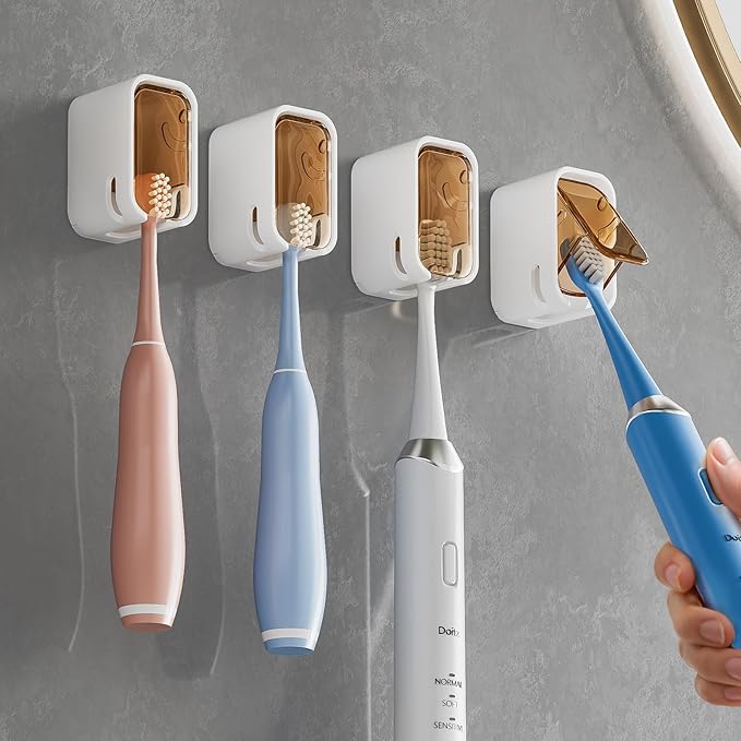 Toothbrush Holders for Bathroom【Innovation Single Slot Design】 2PCS Toothbrush Holder Wall Mounted with Cover for Shower, Single Toothbrush Dispenser Storage Organizer for Family & Travel