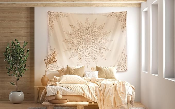Damanse Floral Tapestry Wall Hanging Cute,Boho Wall Tapestry for Bedroom Aesthetic,Mandala Living Room Decor for Teen Girls (Flaxen, 34.80" x 47.20")