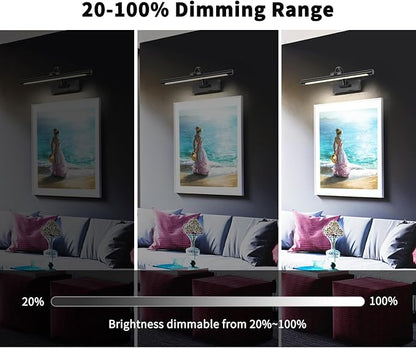 Picture Lights Battery Operated with Remote and Dimmable Function, Rechargeable Gallery Light Black Art Light Wireless Painting Lights 16'' Inch for Display, Portrait, Artwork, Warm White