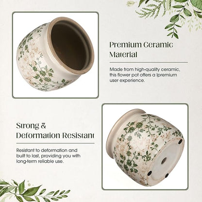 Vintage Planter Large Ceramic Plants Pot Green Pink Pastoral Floral Ice Crack Cottage Scroll Vase Flower Vase Pot Indoor Plants Home Kitchen Decor Farmhouse Antique Decorative Gifts