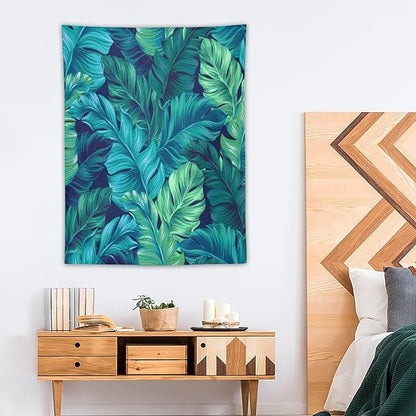 ICMOLYYENLO Tropical Green Plant Tapestry, Green Palm Leaves Natural Landscape Print Wall Tapestry for Bedroom Living Room Dormitory 50x60 Inch