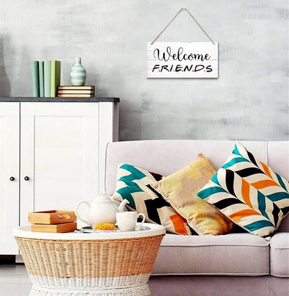 Welcome Friends Decor Sign, Hanging Wood Sign Home Decorative, Printed Wood Wall Art Sign, Friends Welcome Sign, Front Door Wall Decor, Welcome Friends Door Sign Porch Decor 12 * 6inch
