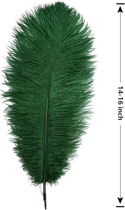 THARAHT Blackish Green Ostrich Feathers 12pcs Large Natural Bulk 14-16Inch 35cm-40cm for Wedding Party Centerpieces Mardi Gras Decoration Feather