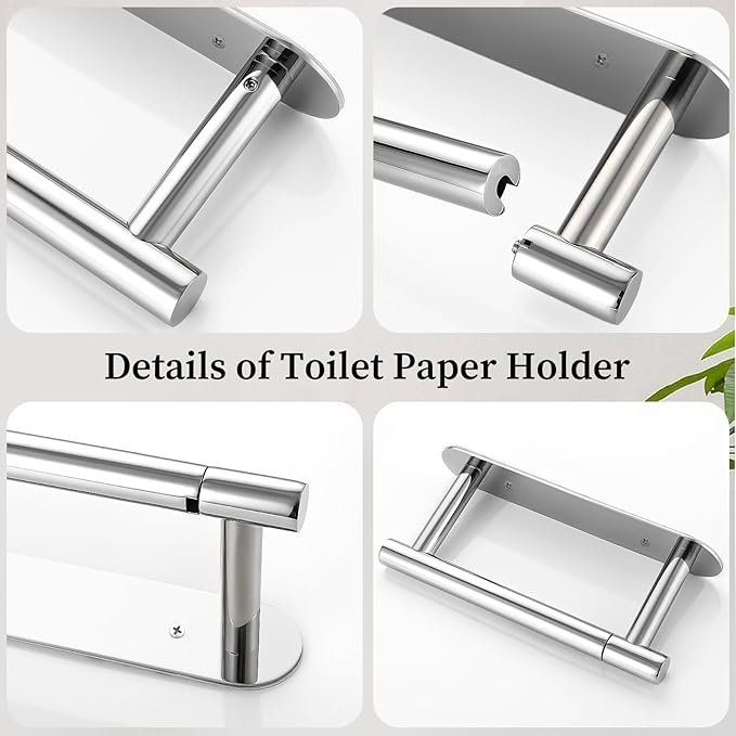 Chrome Toilet Paper Holder, Upgraded SUS304 Stainless Steel Toilet Roll Holder, Modern Double Base Paper Towel Holder Wall Mount for Bathroom, Kitchen, Washroom