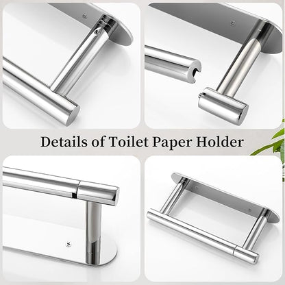 Chrome Toilet Paper Holder, Upgraded SUS304 Stainless Steel Toilet Roll Holder, Modern Double Base Paper Towel Holder Wall Mount for Bathroom, Kitchen, Washroom