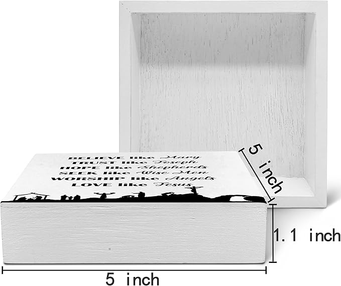 SRADMO Christian Signs for Home Decor, Inspirational Bible Verse Wood Box Sign Desk Decor, Bible Verse Decor, Christian Theme Wooden Block Box Sign Decoration for Home Office Shelf Table Decor