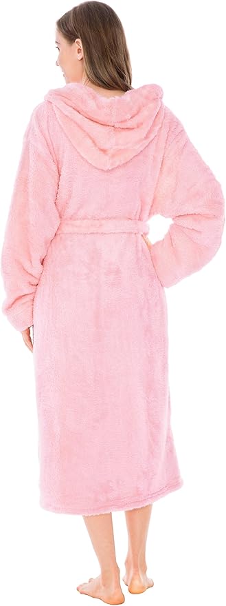 PAVILIA Women Hooded Plush Soft Robe | Fluffy Warm Fleece Sherpa Shaggy Bathrobe