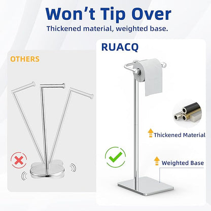 RUACQ Toilet Paper Holder Stand, Bathroom Toilet Paper Roll Holder Free Standing, Toilet Tissue Holder Stand with Post Pivoting Design, Stable Weighted Base, SUS304 Stainless Steel (Chrome)