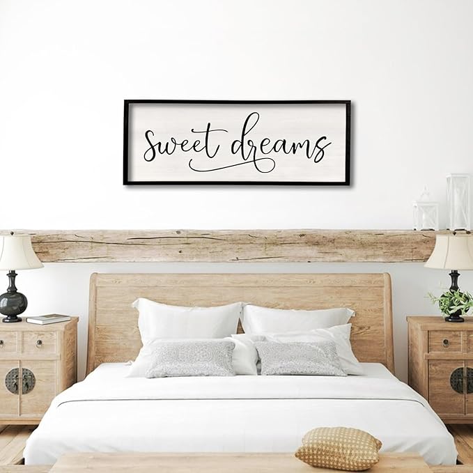 comurdyo Sweet Dreams Wall Decor Above Bed Sign 40" x 15" Master Bedroom Wooden Antique Framed Large Rustic Farmhouse Guest Room Beautiful Simple Hanging Plaque Over Bed Wall Art (Black)