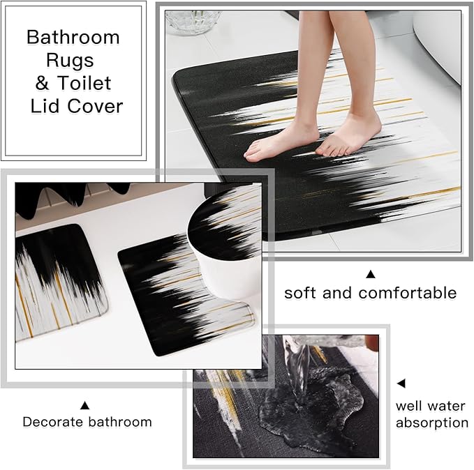 32PCS Bathroom Sets with Shower Curtain and Rugs-Purple Bathroom Accessories,Non Slip Bathroom Rugs Set with Toilet Lid Cover, Waterproof Shower Curtain, 3PC Soap Dispenser with Trash Can