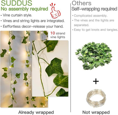 suddus Vines with Light for Bedroom, 200 LED Fairy Lights with Vines, Ivy Curtain Lights for Dorm, Wedding, Party, Wall, Indoor, Outdoor Decor, 6.5ft x 6.5ft