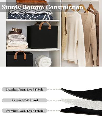 StorageWorks Storage Bins, Fabric Storage Bins for Shelves, Large Storage Baskets with Metal Frame, Closet Baskets and Bins with Handles, Black, 2-Pack