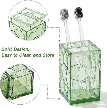 Clear Acrylic Bathroom Accessories Set - Rust-Free, Transparent Design - Includes Soap Dispenser, Toothbrush Holder, Cup, Soap Dish, and Toilet Brush 5-Piece (Saga Green)