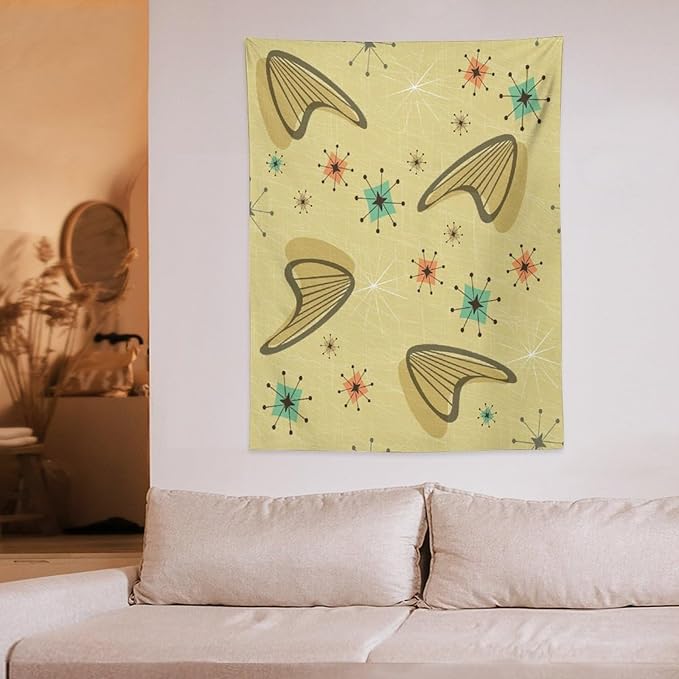 ICMOLYYENLO Boho Medieval Cat Tapestry, Abstract Atomic Starburst Geometric Aesthetic Art Wall Hanging For Bedroom Living Room Dormitory 40x60 Inches