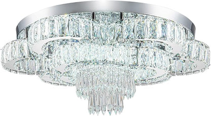 21 Inch Crystal Chandelier LED Flush Mount Ceiling Light Fixtures Luxury Chandeliers for Living Room Bathroom Bedroom Entrance Dining Room(Cool White)