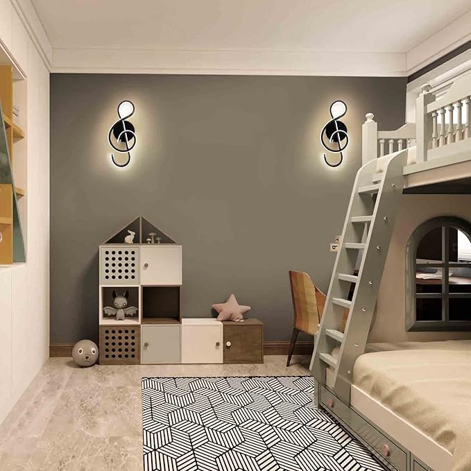 XEYOU 22W Modern Wall Sconce Lighting Indoor LED Creative Wall Light Fixture Music Symbol Art Decoration Wall Lamp for Living Room Bedroom Stair Corridor, Black 4500K