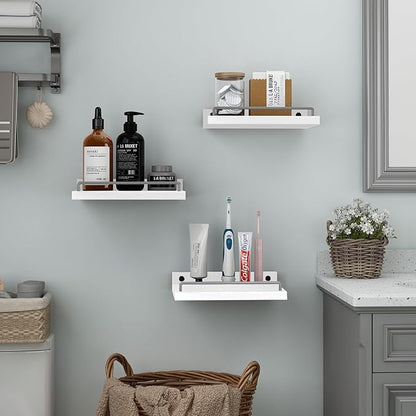 Small Floating Shelf, 6X9 Inches Farmhouse Wall Shelves for Living Room, Bedroom, Picture Frames, Plants, Kitchen, Set of 3 (White and Grey)