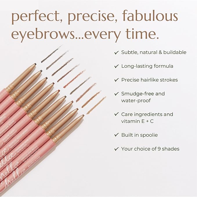 Chella Eyebrow Pencil - Vegan, Gluten Free, Cruelty Free, Paraben Free, Long Wearing, Smooth Consistency (Marvelous Medium Brown)