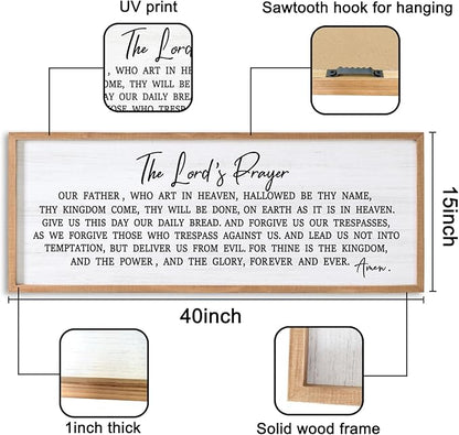 Our Father Prayer Bible Verse Framed Wall Art, 40''×15'' Rustic Religious Christian Lords Prayer Sign for God Jesus Christ Prayer, Horizontal Holy Inspirational Catholic Scripture Decor