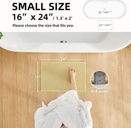 Bathroom Rugs Non Slip Washable, Super Absorbent Thin Bath Mat Small Quick Dry Low Pile Bathroom Rug, Yellow 16"x24"