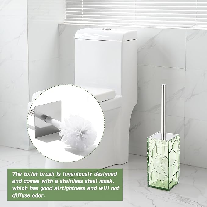 Clear Acrylic Bathroom Accessories Set - Rust-Free, Transparent Design - Includes Soap Dispenser, Toothbrush Holder, Cup, Soap Dish, and Toilet Brush 5-Piece (Saga Green)