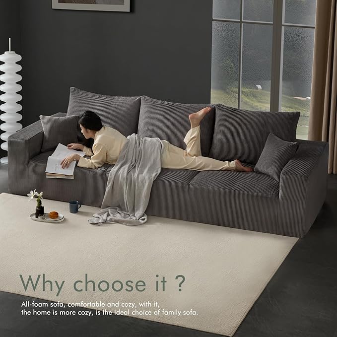 Boneless Sectional Cloud Couch Sofa for Living Room, 112" U-Shaped Modular Modern Lounge Sleeper Grey Couches with Chaise, No Assemble, Cordury Compression Upholstered Sofas