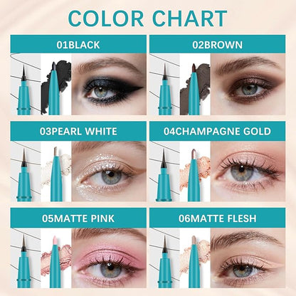 Waterproof Liquid Eyeliner and Contour Stick 2-in-1|Under Eye Highlighter Stick & Stay All Day Makeup with Fine Brush|Smudge-Proof, Transfer-Proof(02Brown & Dark Brown)