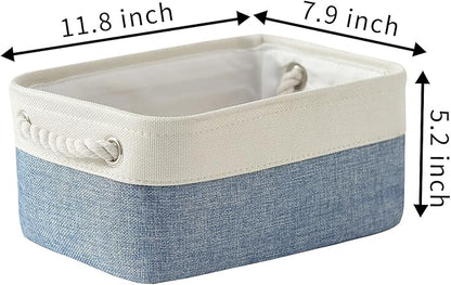 TcaFmac Storage Basket for Shelves - Small 6 Pack Fabric Storage Bins for Organizing, Collapsible Storage Cubes with Handle for Closet Cloth Toy Decorative Gift (White & Blue11.8 x 7.8 x 5.2 inch)