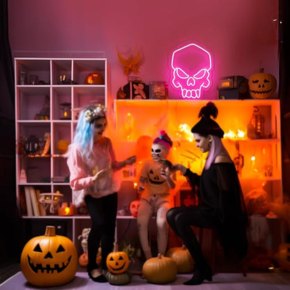 Skull Neon Sign Pink,Halloween Neon Light for Wall Decor, Skeleton LED Neon Sign for Beer Bar Bedroom Art,Skull Head Neon Lights Suitable for Computer Room,5V USB Power 15.75 * 11.8in(Non-Dimmable)