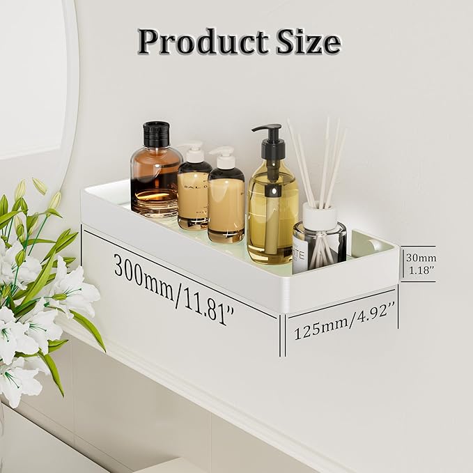 Alise Glass Bathroom Shelf, Brushed Nickel 11.8 Inch Rectangular Floating Shelves for Bathroom, Showers, Vanities, Kitchens,SUS304 Stainless Steel Glass Shelf for Toilet Room Decoration