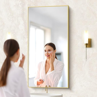 48x24In Gold Bathroom Mirror for Wall, Brushed Gold Rectangle Mirrors with Metal Frame, Bathroom Rectangular Mirror Modern Wall Mirror for Bedroom Living Room, Hangs Horizontal or Vertical