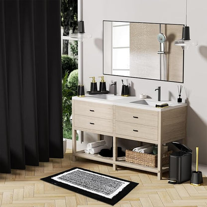 Bathroom Accessories Set - 23 PC Bathroom Sets with Shower Curtain and Rugs, Black Bathroom Set, Luxurious Stainless Steel Bathroom Trash Can, Toilet Brush & Soap Dish