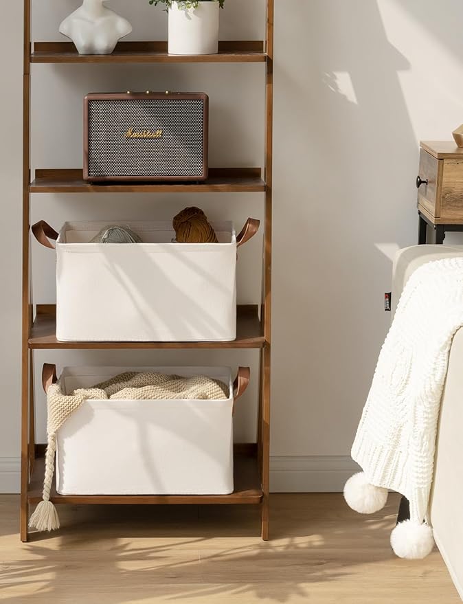 StorageWorks Storage Bins, Fabric Storage Bins for Shelves, Storage Baskets with Metal Frame, Closet Baskets and Bins with Handles, Natural Color, 2-Pack