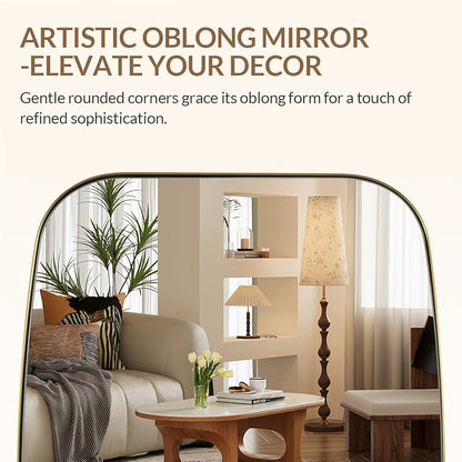 ANDY STAR Gold Oval Mirrors for Bathroom, Large 24x36’’ Brushed Gold Metal Framed Oblong Wall Mirror, Modern Brass Vanity Mirror in Stainless Steel Frame Wall Mount Horizontal or Vertical