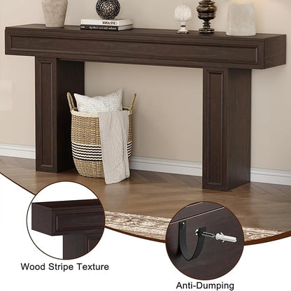 Rresyet 63 Inch Long Console Table, Sofa Table Behind Sofa, Wooden Entryway Table, Farmhouse Entryway Table for Entry, Hallway, Living Room (Cherry)