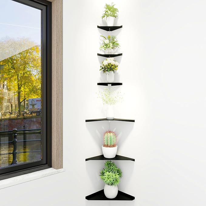 Corner Shelf, 3.0mm Aluminum Alloy Corner Shelf Wall Mounted, for Bathrooms,Offices, Bedrooms,Kitchens,Dorm Rooms and Living Rooms(6 in Black)