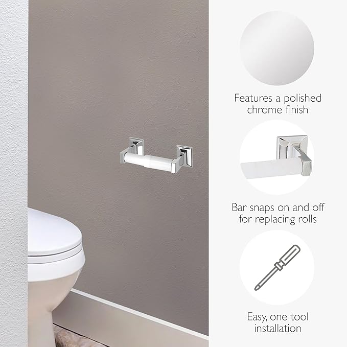 Design House Millbridge 4 Piece Bathroom Accessory Set, Towel Bar, Robe Hook, Toilet Paper Holder, Towel Ring, Easy Installation, Polished Chrome, 25.81 in L x 1.97 in W x 6.44 in H, Item 534628