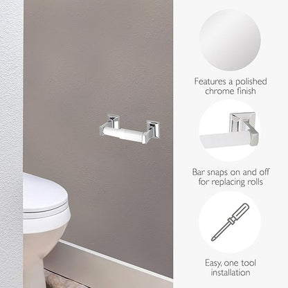 Design House Millbridge Toilet Paper Holder, Polished Chrome, Standard Wall Mount, Concealed Screws, Plastic Spring Bar, Easy Installation, 8.13 in W x 1.97 in H x 3.2 in D, Item 533042
