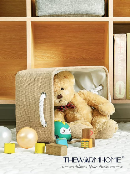 TheWarmHome Decorative Basket Rectangular Fabric Storage Bin Organizer Basket with Handles for Clothes Storage (Beige, Medium-1Pack,13.8L*9.8W*6.7H)