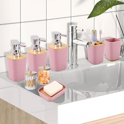 Bathroom Sets with Shower Curtain and Rugs, 27PCS Pink Bathroom Accessories Set with Trash Can, Pink Shower Curtain Set, No Slip Super Absorbent Bathroom Rugs