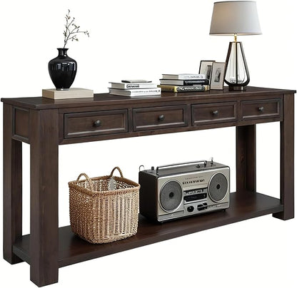 63" Solid Wood Console Table Sofa Table with Storage Drawers and Bottom Shelf,Farmhouse Entryway Table for Hallway Foyer,Sofa Couch Table,Fully Assembled (63" Espresso)