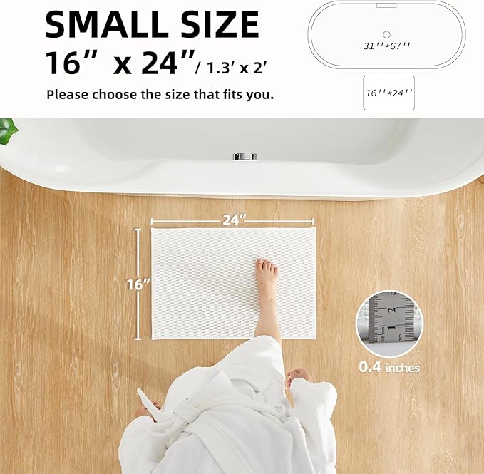 Bathroom Rugs Non Slip Washable, Super Absorbent Thin Bath Mat Small Quick Dry Low Pile Bathroom Rug, White 16"x24"