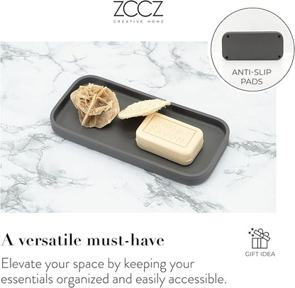 ZCCZ Gray Bathroom Accessories Set 6 Pieces - Toothbrush Holder, Lotion Dispenser, Qtip Container, Vanity Tray, Tumbler - Countertop Organizer for Bathrooms - Elegant and Functional Décor Set