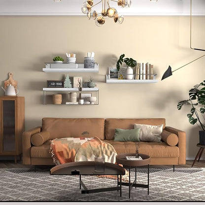 22.5 inches Bathroom Shelves Over Toilet for Wall, Floating Shelves with Storage Basket Paper Holer for Kitchen Living Room, Bedroom & Classroom, Set of 3 (White and Grey)